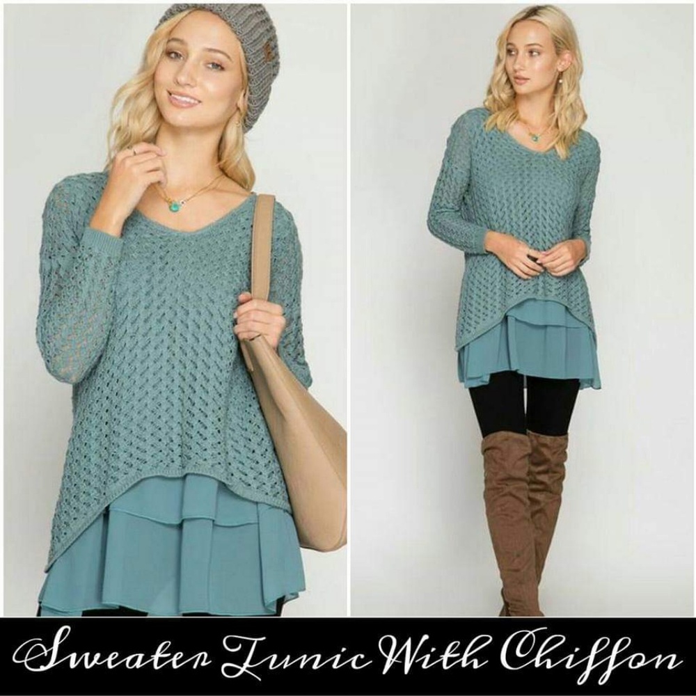 Knit & Chiffon Layered Tunic
